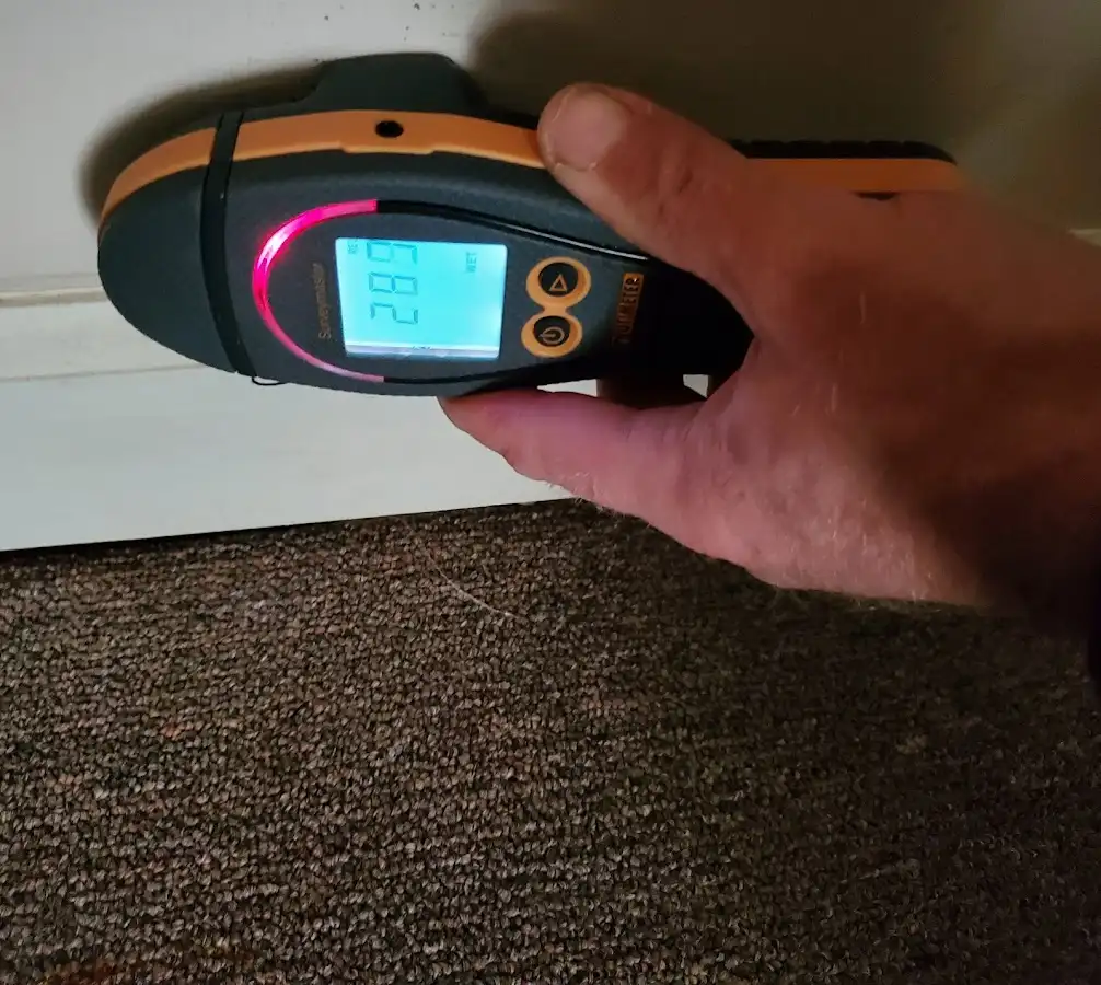 Moisture detection at baseboard during Sewage Cleanup & Sanitation in Bon Air